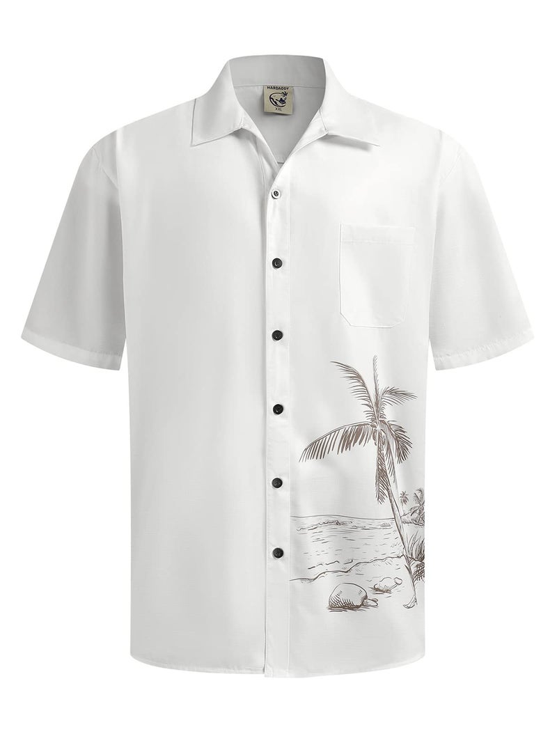 Hardaddy Men's Hawaiian Shirt Short Sleeves Coconut Printed Button Down Summer Beach Casual Shirts White L - Image 1