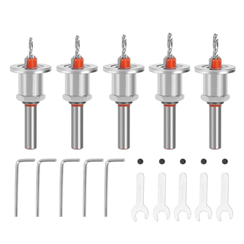 Serplex® 5Pcs Carbide Tipped 90° Countersink With Adjustable Low Friction Depth Stop Multifunctional Round Shank Bore Woodworking Drill Bit Taper Counterbore Wood Working Tools - Image 1
