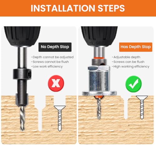 Serplex® 5Pcs Carbide Tipped 90° Countersink With Adjustable Low Friction Depth Stop Multifunctional Round Shank Bore Woodworking Drill Bit Taper Counterbore Wood Working Tools - Image 4