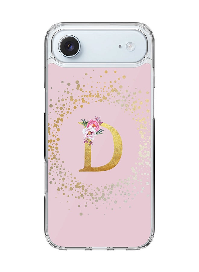 Stylizedd Classic Clear MagSafe Case for iPhone 17 Air , Hybrid Soft Case Flexible Edges Anti Drop TPU PC Gel Thin Transparent Cover [ Designed for iPhone 17 Air ] - Custom Monogram Initial Letter Floral Pattern Alphabet - D  (Pink )
