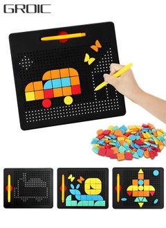 Two-In-One Magnetic Drawing Board with Building Blocks, 380PCS Magnetic Bead and 110PCS Blocks, Educational Learning Pen Control Training Kids Drawing Board 2-in-1 Double Sided Learning Toy
