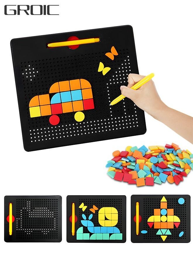 GROIC - Two-In-One Magnetic Drawing Board with Building Blocks, 380PCS Magnetic Bead and 110PCS Blocks, Educational Learning Pen Control Training Kids Drawing Board 2-in-1 Double Sided Learning Toy - Image 1