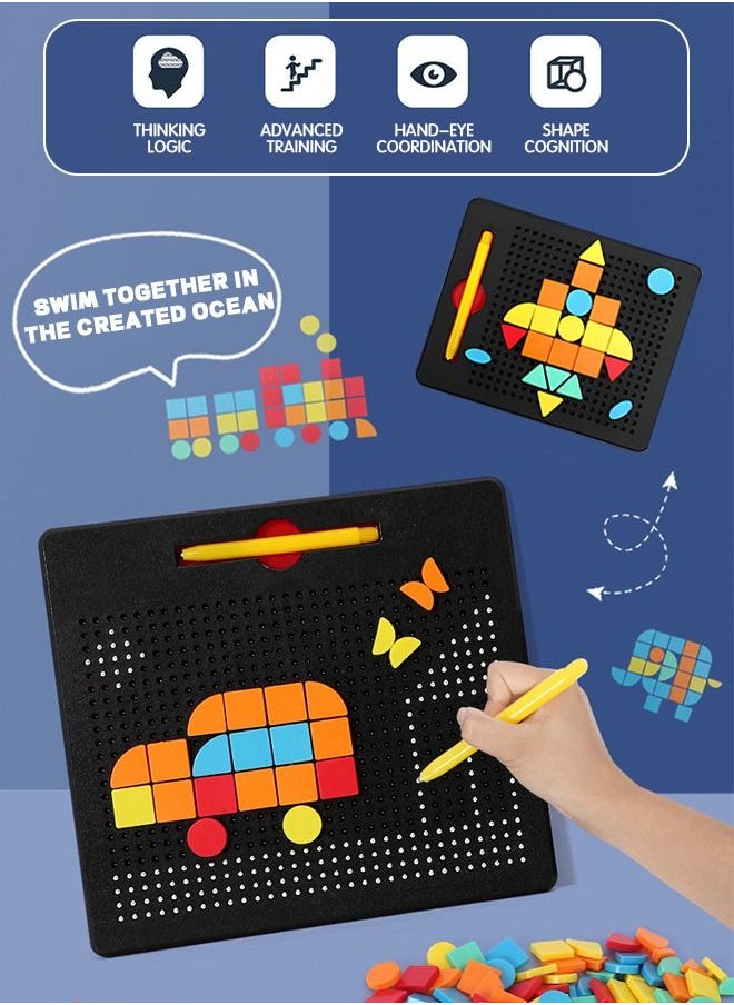 GROIC - Two-In-One Magnetic Drawing Board with Building Blocks, 380PCS Magnetic Bead and 110PCS Blocks, Educational Learning Pen Control Training Kids Drawing Board 2-in-1 Double Sided Learning Toy - Image 1