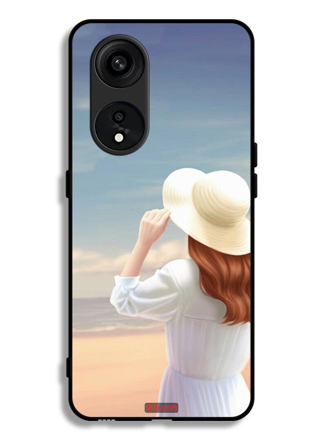 Tolwak Oppo Reno 8T 5G Protective Case Cover Hat Girl Standing - Image 1
