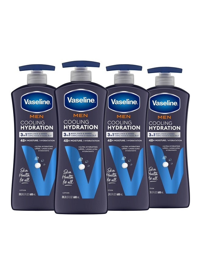Vaseline لوشن ترطيب وتبريد الوجه واليدين والجسم 3 في 1 من أسيلين للرجال للبشرة الجافة مع المنثول والدهون فائقة الترطيب، عبوة من 4 قطع، 20.3 أونصة - Image 1