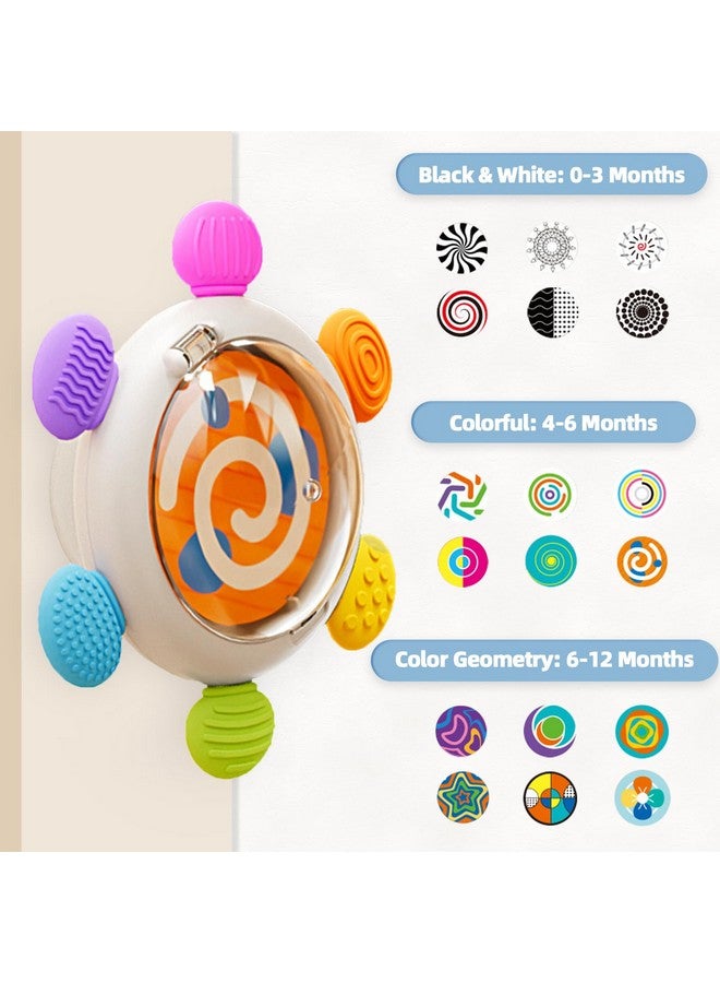 Jollybaby Jollybaby Sensory Suction Cup Spinning Top with Distorting Mirror Toys, 3-n-1 Early Educational Baby Toy for 12 Months+, Toddler Travel High Contrast Visual Stimulate Teether (Goup Z) - Image 4