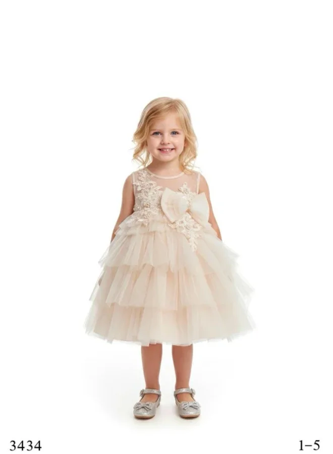 فيا بامبينو Blush Embellished Tulle Bow Salmon Dress