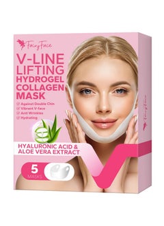 FairyFace V Line Shaping Face Masks (5 Count), Double Chin Reducer, Lifting Hydrogel Collagen Mask with Aloe Vera and Seaweed, Anti-Aging and Anti-Wrinkle