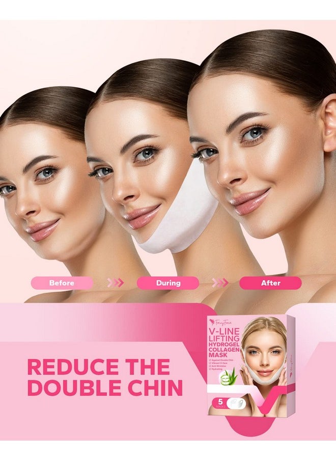 McoMce - FairyFace V Line Shaping Face Masks (5 Count), Double Chin Reducer, Lifting Hydrogel Collagen Mask with Aloe Vera and Seaweed, Anti-Aging and Anti-Wrinkle - Image 1