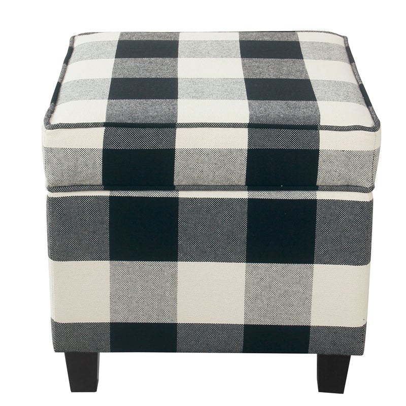 HomePop Home Decor | K7342-F2262| Classic Square Storage Ottoman with Lift Off Lid | Ottoman with Storage for Living Room & Bedroom, Black Plaid Large - Image 1