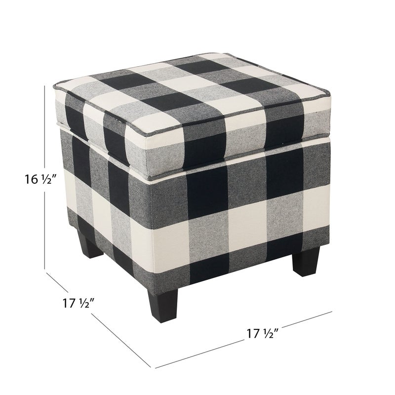 HomePop Home Decor | K7342-F2262| Classic Square Storage Ottoman with Lift Off Lid | Ottoman with Storage for Living Room & Bedroom, Black Plaid Large - Image 2
