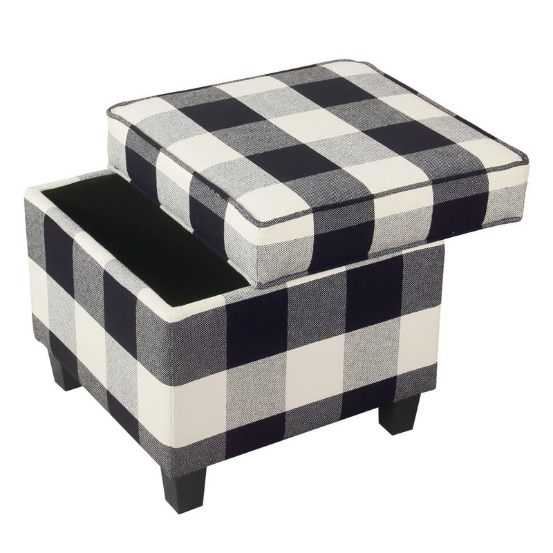 HomePop Home Decor | K7342-F2262| Classic Square Storage Ottoman with Lift Off Lid | Ottoman with Storage for Living Room & Bedroom, Black Plaid Large - Image 4