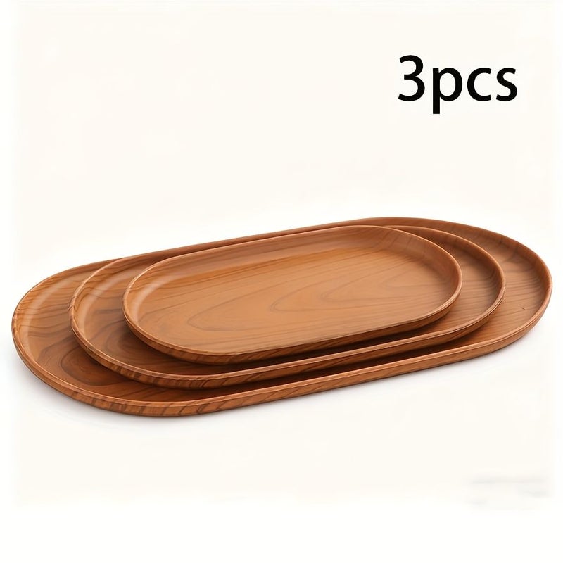 Wood Grain Finish Large Medium Small Stackable Trays Set for Bathroom Jewelry Breakfast and Coffee Storage - Image 3