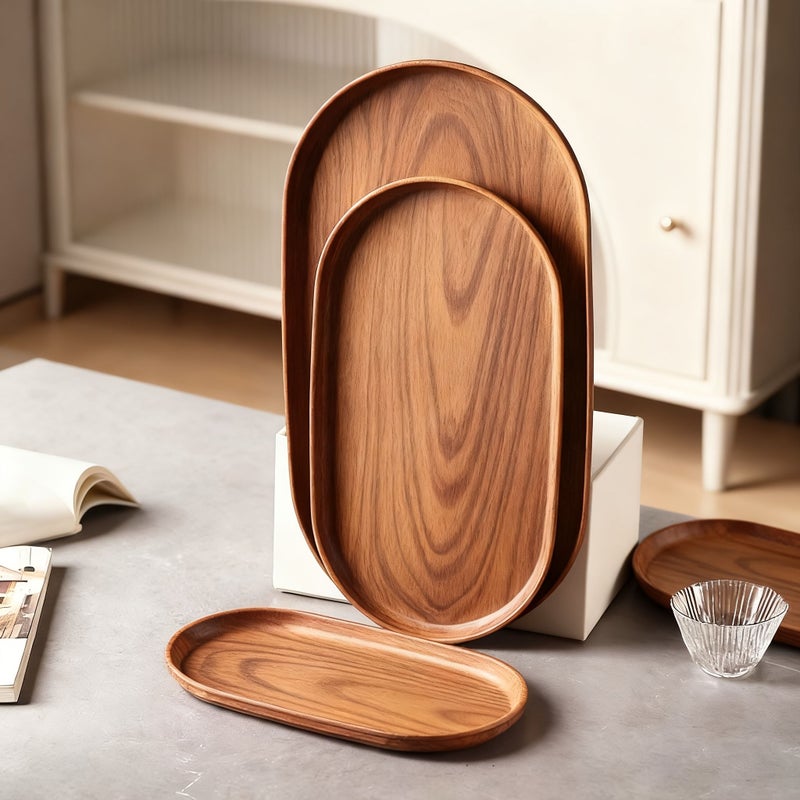 Wood Grain Finish Large Medium Small Stackable Trays Set for Bathroom Jewelry Breakfast and Coffee Storage - Image 1