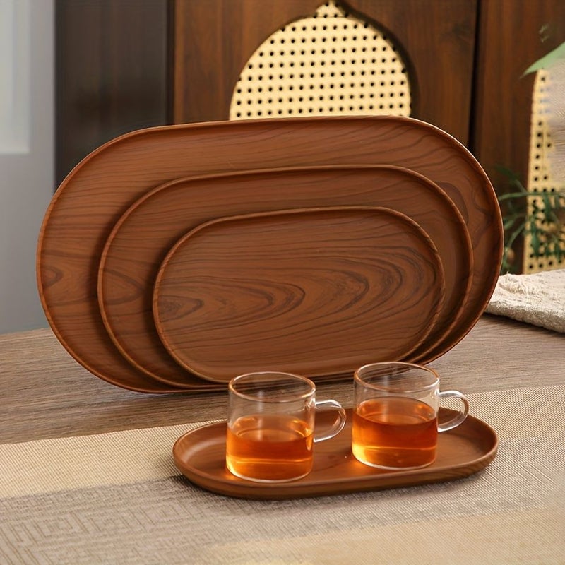 Wood Grain Finish Large Medium Small Stackable Trays Set for Bathroom Jewelry Breakfast and Coffee Storage - Image 2