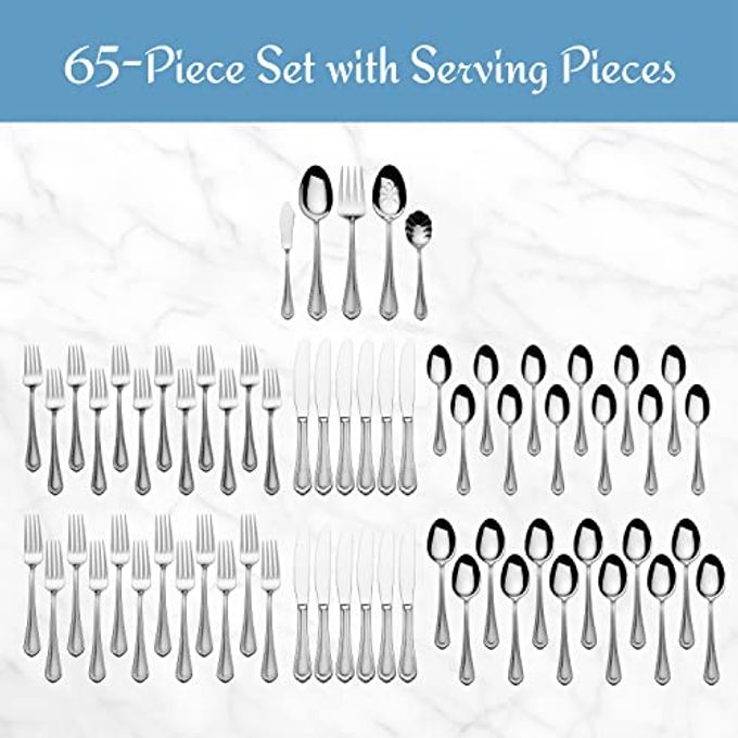 Mikasa Regent Bead 65-Piece Flatware Set for 12, 18/10 Stainless Steel Silverware with Full Service and Serving Utensils, Classic Beaded Edge Design - Image 5