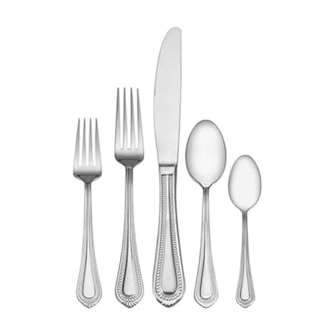 Mikasa Regent Bead 65-Piece Flatware Set for 12, 18/10 Stainless Steel Silverware with Full Service and Serving Utensils, Classic Beaded Edge Design - Image 4
