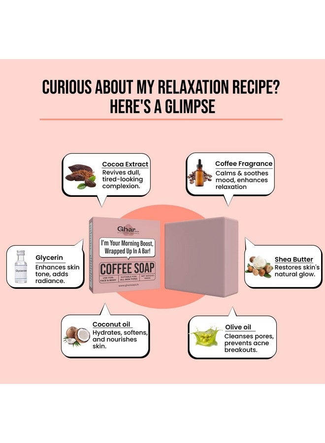 Ghar Soaps Coffee Deep Cleansing Bath Soap | Energizes, Tones and Softens Skin | Bathing Soap in Signature Coffee Shape with Refreshing Aroma | Natural & 100% Vegan | (100 G) - Image 2