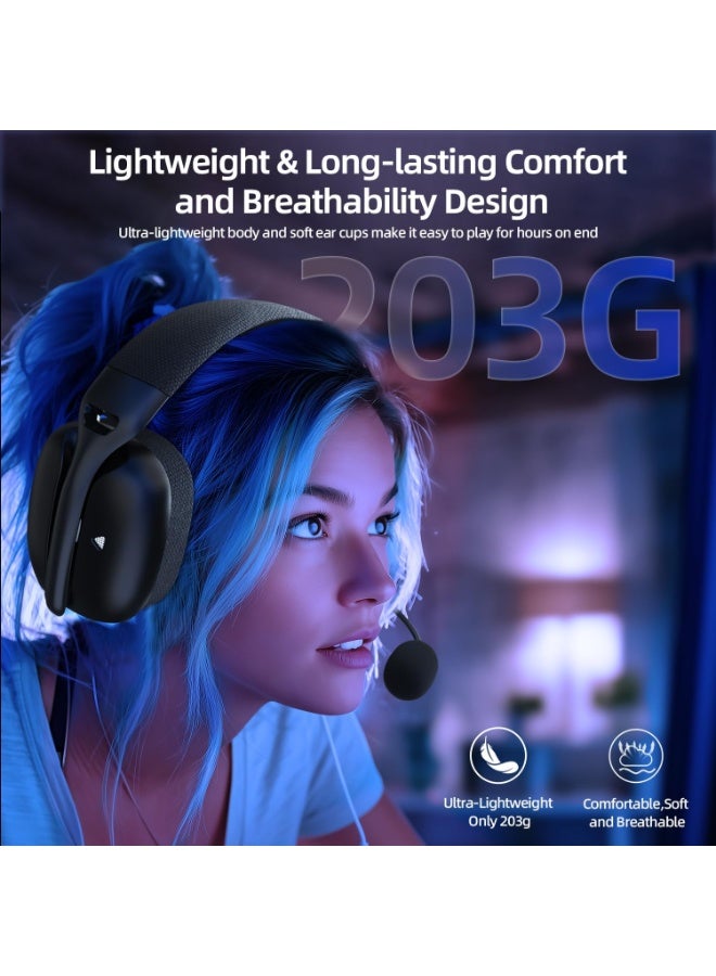 سماعة الألعاب اللاسلكية L80PRO خفيفة الوزن مع زمن انتقال منخفض 20 مللي ثانية، وميكروفونات مزدوجة، ومشغلات 40 مم، وبطارية 300 مللي أمبير في الساعة - 3 أوضاع (2.4 جيجاهرتز/بلوتوث/سلكي) لأجهزة الكمبيوتر/PS/XBOX