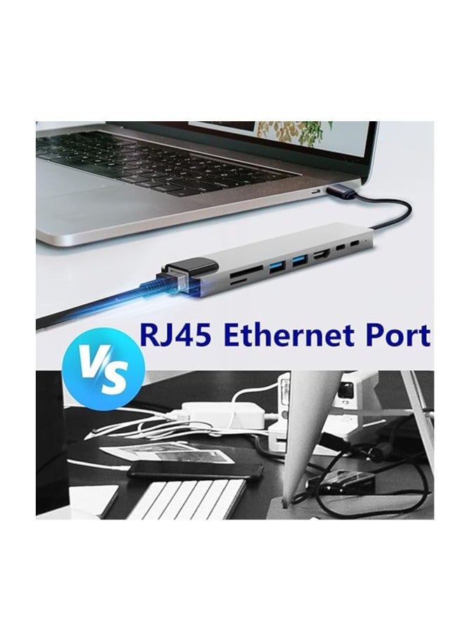 محول جميع في واحد USB C - محول HDMI، قارئ بطاقات شبكة Ethernet، هاب 8 في 1 مع منفذ HDMI 4K، 2 منفذ USB 3.0، 2 منفذ USB C، منفذ Ethernet، فتحات بطاقات SD/TF، متوافق مع MacBook، Chromebook. - Image 5