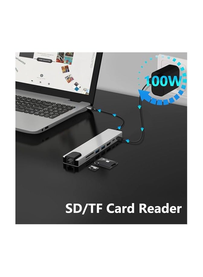 محول جميع في واحد USB C - محول HDMI، قارئ بطاقات شبكة Ethernet، هاب 8 في 1 مع منفذ HDMI 4K، 2 منفذ USB 3.0، 2 منفذ USB C، منفذ Ethernet، فتحات بطاقات SD/TF، متوافق مع MacBook، Chromebook. - Image 4