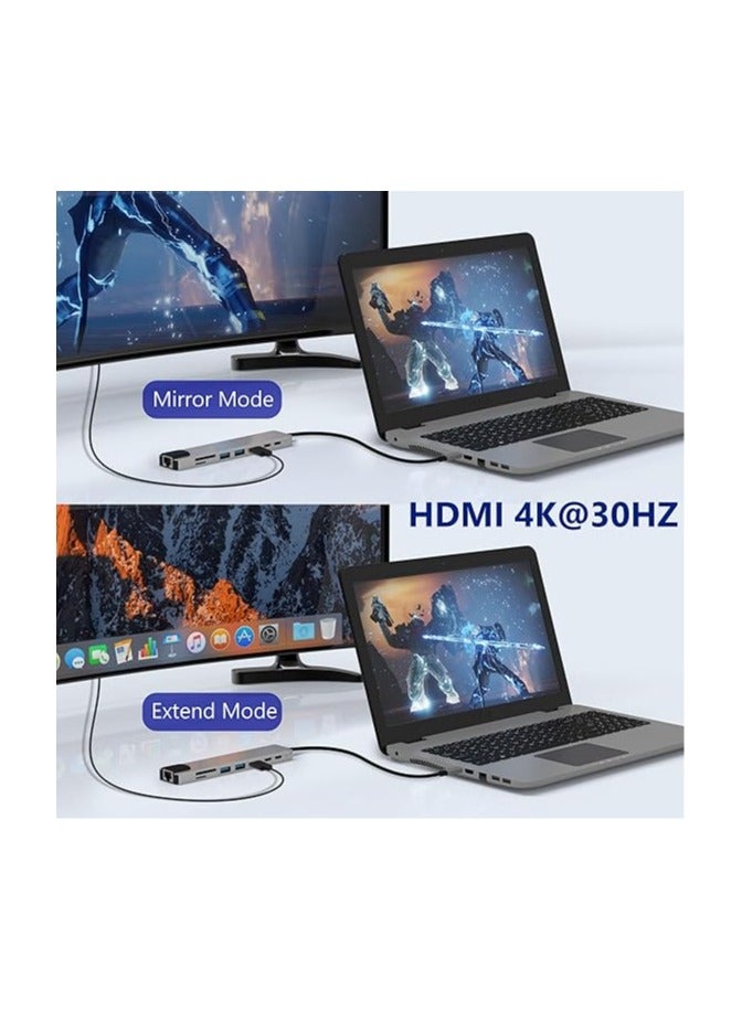 محول جميع في واحد USB C - محول HDMI، قارئ بطاقات شبكة Ethernet، هاب 8 في 1 مع منفذ HDMI 4K، 2 منفذ USB 3.0، 2 منفذ USB C، منفذ Ethernet، فتحات بطاقات SD/TF، متوافق مع MacBook، Chromebook. - Image 3