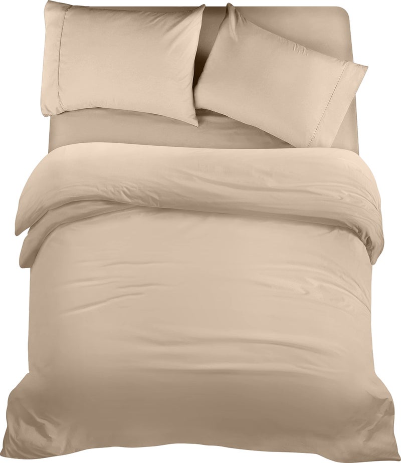 Utopia Bedding 4 Piece King Bedding Set  Duvet Cover Fitted Sheet with Pillow cases  Soft Brushed Microfiber Beige