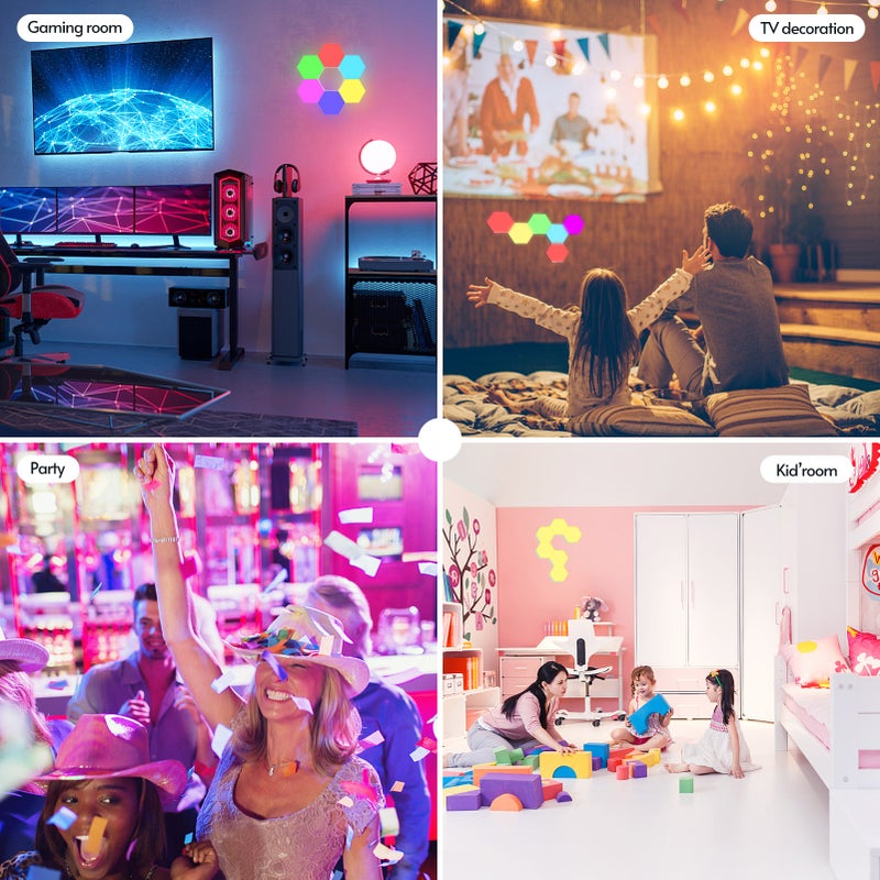 6PCS Smart LED Sound Control RGB Hexagon Wall Light with Colorful Light Effect APP Control Sticky Pads for Bedroom Living Room Gaming - Image 4