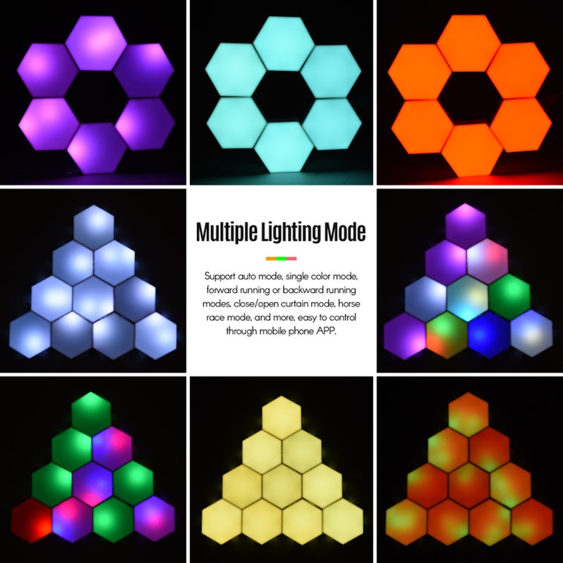 6PCS Smart LED Sound Control RGB Hexagon Wall Light with Colorful Light Effect APP Control Sticky Pads for Bedroom Living Room Gaming - Image 3