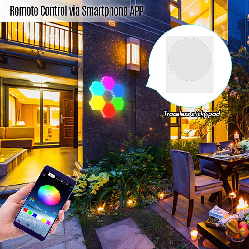 6PCS Smart LED Sound Control RGB Hexagon Wall Light with Colorful Light Effect APP Control Sticky Pads for Bedroom Living Room Gaming - Image 5