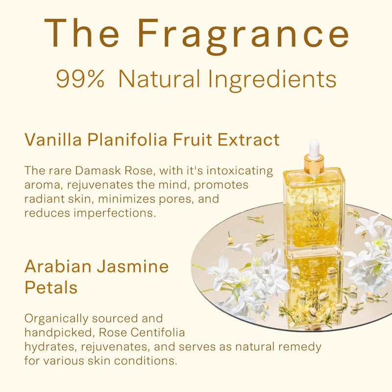 SAFA VanillÃ© Oil - Organic Oil for Face, Body, Hair, Nails & Aromatherapy | Vanilla Extract & Jasmine Petals - Essential Oil for Diffusers | After Shower Body Oil | Skin Moisturiser (4 Fl Oz) - Image 2