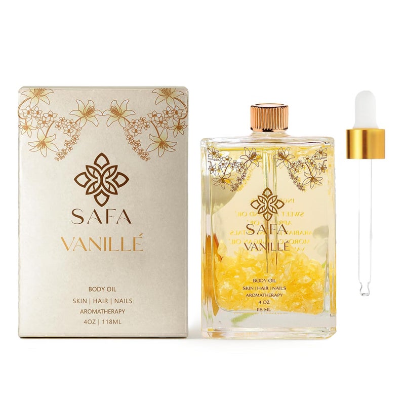 SAFA VanillÃ© Oil - Organic Oil for Face, Body, Hair, Nails & Aromatherapy | Vanilla Extract & Jasmine Petals - Essential Oil for Diffusers | After Shower Body Oil | Skin Moisturiser (4 Fl Oz) - Image 1