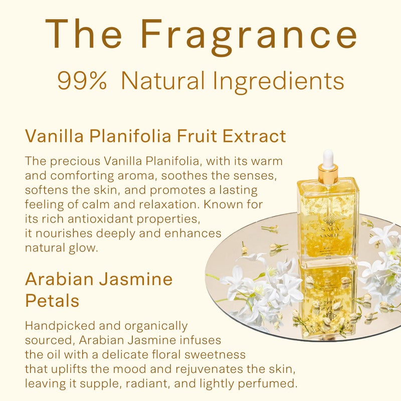 SAFA VanillÃ© Oil - Organic Oil for Face, Body, Hair, Nails & Aromatherapy | Vanilla Extract & Jasmine Petals - Essential Oil for Diffusers | After Shower Body Oil | Skin Moisturiser (4 Fl Oz) - Image 3