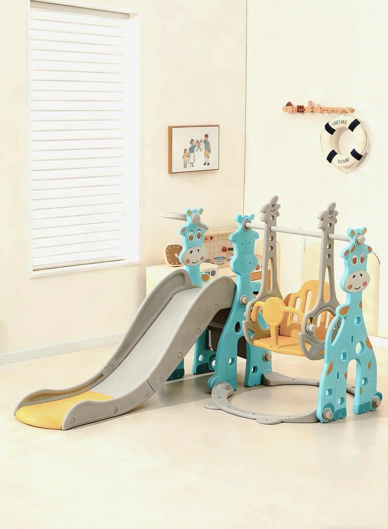 WEMART Kids Swing and Slide Set, 3-in-1 Indoor Outdoor Toddler Slide Playground with Basketball Hoop, Climber Playset for Baby Kids Children, Large Size 172×140×115cm - Image 1