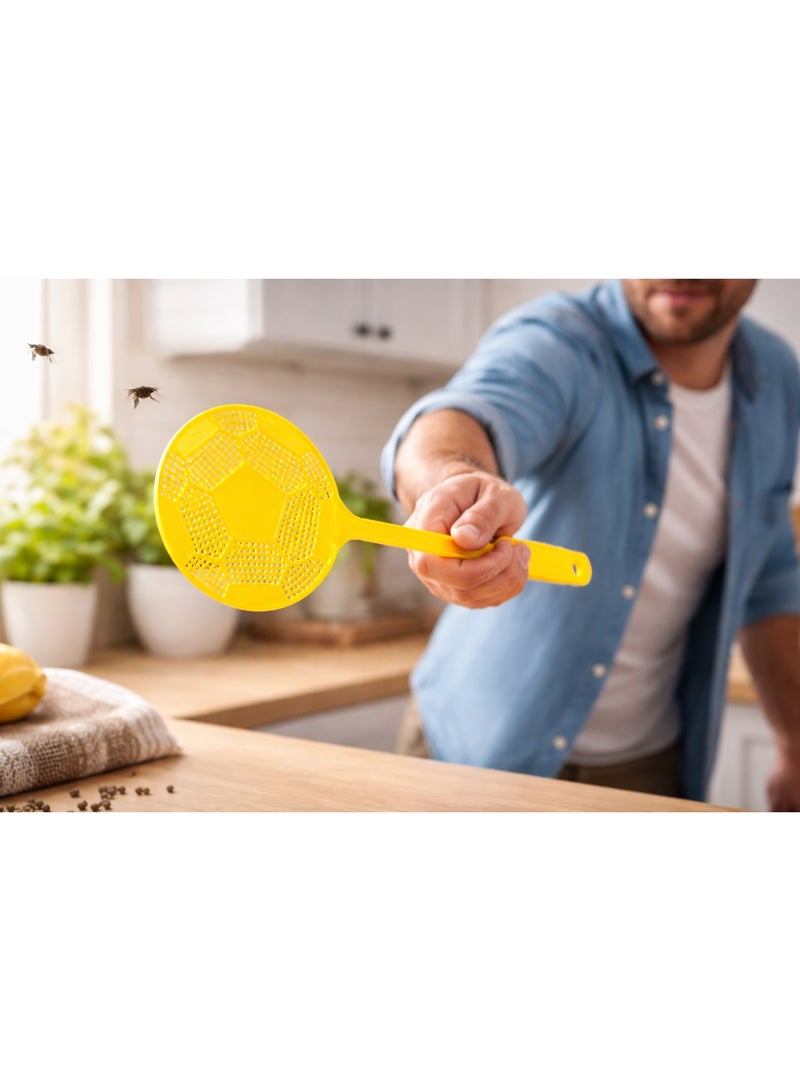 Flexible Plastic Manual Fly Swatter Pest Control with Long Handle and Soccer Ball Design - Multicolor - Image 2