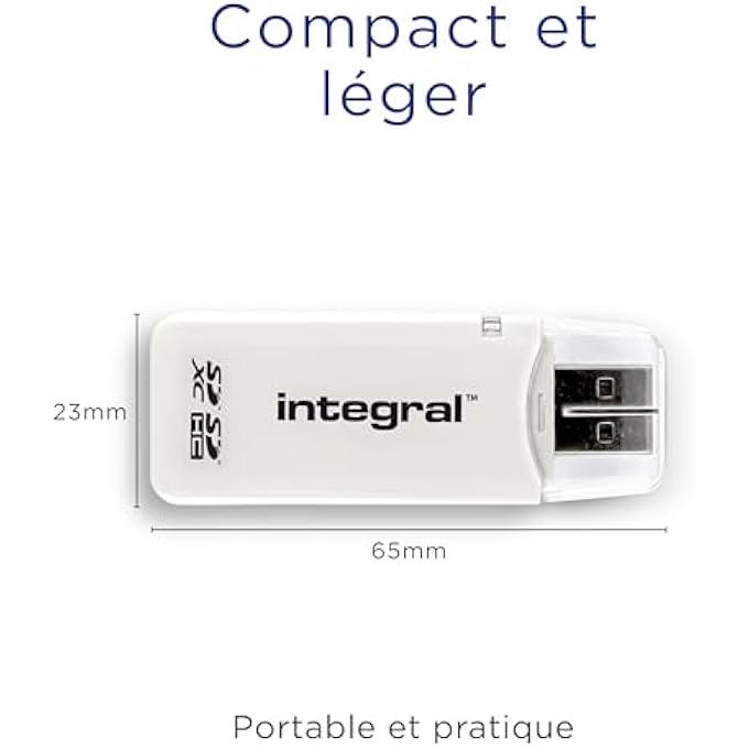 Integral SD CARD READER USB2.0 FOR SD, SDHC, SDXC MEMORY CARDS, USB 2.0 MEMORY CARD ADAPTER, WHITE - Image 3