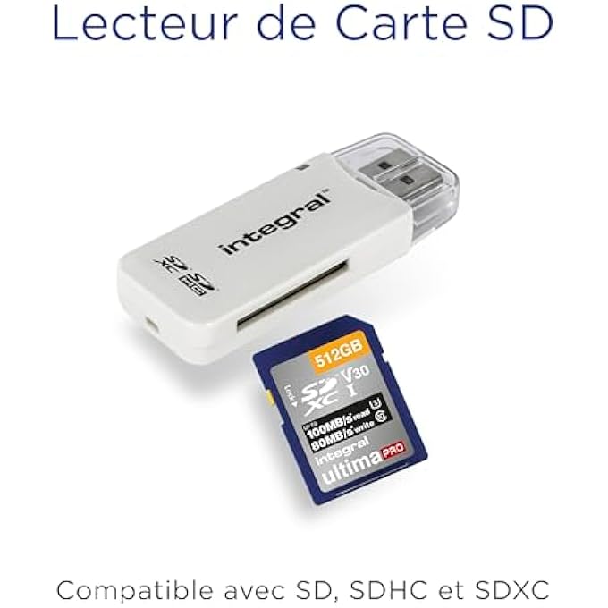 Integral SD CARD READER USB2.0 FOR SD, SDHC, SDXC MEMORY CARDS, USB 2.0 MEMORY CARD ADAPTER, WHITE - Image 2