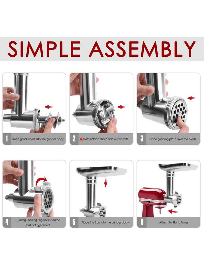 GLINK Metal Grinder Attachment for KitchenAid Stand Mixers, Meat Grinder Attachment, Sausage Stuffer, Food Grinder Attachment, Mixer Attachments for KitchenAid, Silver(Mixer Not Included)  - Image 4