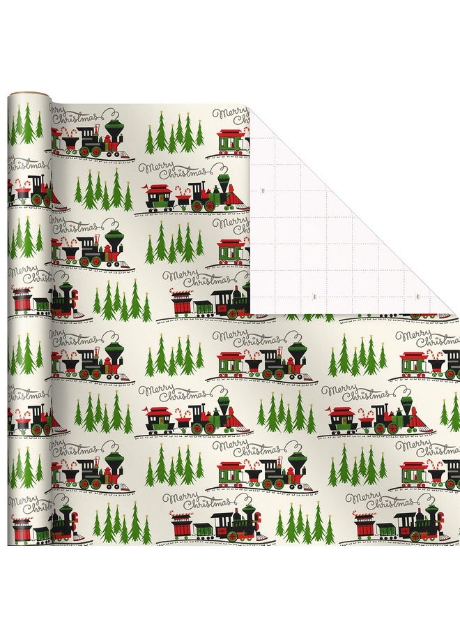 Hallmark Black Christmas Wrapping Paper With Cut Lines On Reverse (3 Rolls: 120 Sq. Ft. Ttl) Retro Santa, Black And White Buffalo Plaid, Train And Trees (0005Jxw1077)  - Image 5