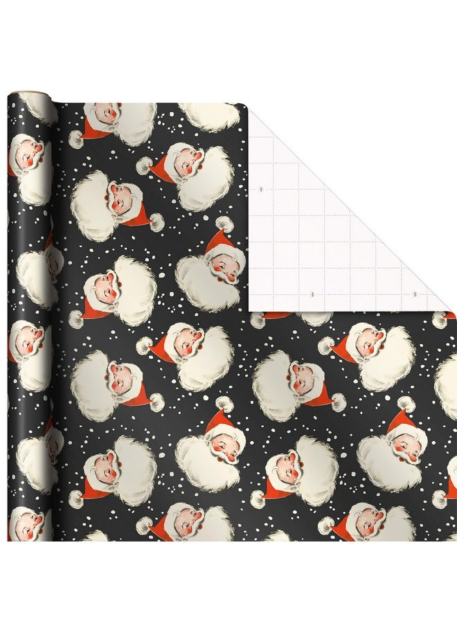 Hallmark Black Christmas Wrapping Paper With Cut Lines On Reverse (3 Rolls: 120 Sq. Ft. Ttl) Retro Santa, Black And White Buffalo Plaid, Train And Trees (0005Jxw1077)  - Image 3