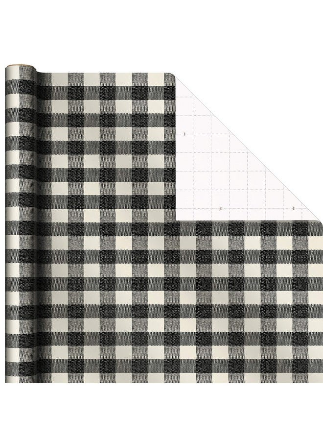Hallmark Black Christmas Wrapping Paper With Cut Lines On Reverse (3 Rolls: 120 Sq. Ft. Ttl) Retro Santa, Black And White Buffalo Plaid, Train And Trees (0005Jxw1077)  - Image 4
