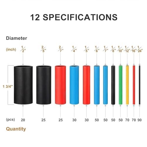 BELLOX ENTERPRISE BELLOX 560Pieces Heat Shrink Tubing 2:1- Electrical Wire Cable Sleeving Wrap, Cable Wrap Assortment Electric Insulation Heat Shrink Tube Kit with Box(5 colors/12 Sizes) Black, Red, Blue,Yellow,Green - Image 4