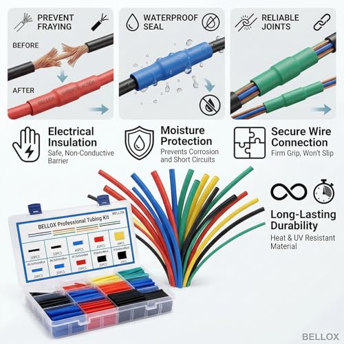 BELLOX ENTERPRISE BELLOX 560Pieces Heat Shrink Tubing 2:1- Electrical Wire Cable Sleeving Wrap, Cable Wrap Assortment Electric Insulation Heat Shrink Tube Kit with Box(5 colors/12 Sizes) Black, Red, Blue,Yellow,Green - Image 2