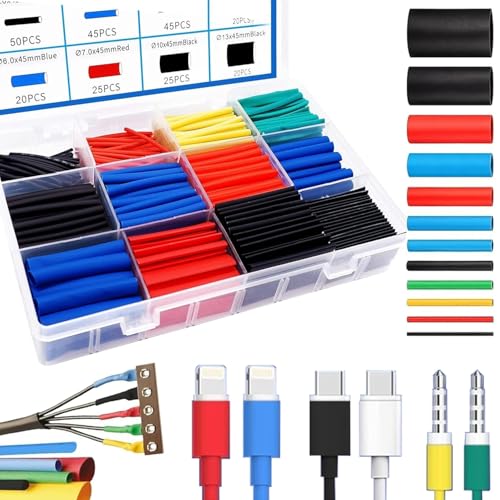 BELLOX ENTERPRISE BELLOX 560Pieces Heat Shrink Tubing 2:1- Electrical Wire Cable Sleeving Wrap, Cable Wrap Assortment Electric Insulation Heat Shrink Tube Kit with Box(5 colors/12 Sizes) Black, Red, Blue,Yellow,Green - Image 1