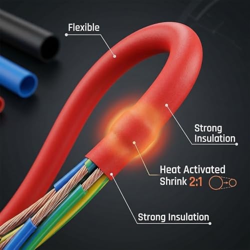 BELLOX ENTERPRISE BELLOX 560Pieces Heat Shrink Tubing 2:1- Electrical Wire Cable Sleeving Wrap, Cable Wrap Assortment Electric Insulation Heat Shrink Tube Kit with Box(5 colors/12 Sizes) Black, Red, Blue,Yellow,Green - Image 3