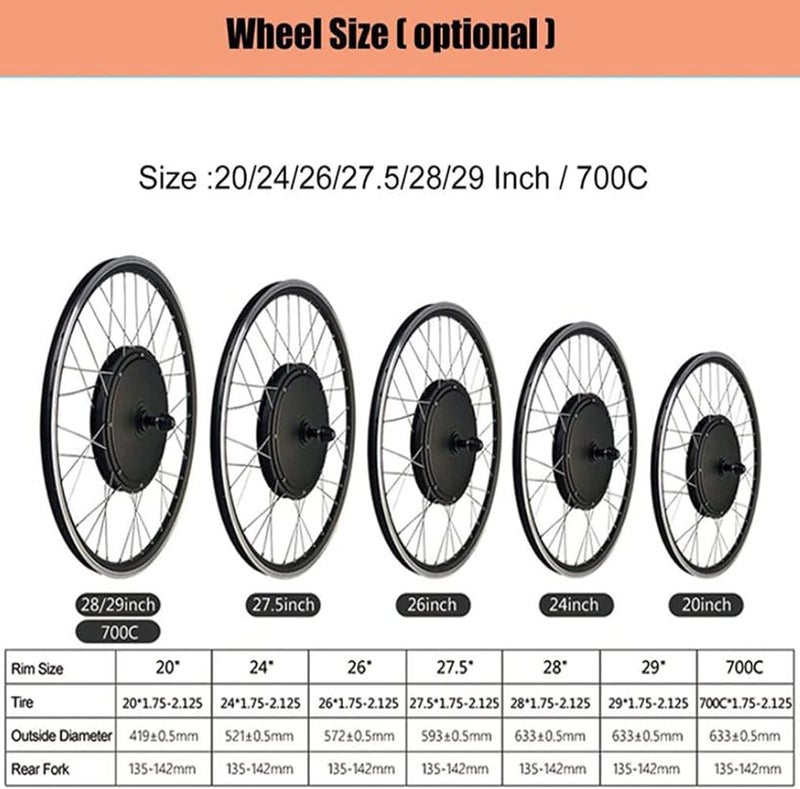 GAOMIN 48v 500w 1000w1500w Electric Bikes Conversion Kit Rear Wheel Hub Motor Electric Bike Wheel Conversion Kit Mountain Bike Lithium Battery Modification Kit,48v-1000w-27.5" - Image 3