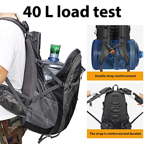 FENGDONG 40L Waterproof Lightweight Outdoor Daypack Hiking,Camping,Travel Backpack for Men Women Black - Image 2