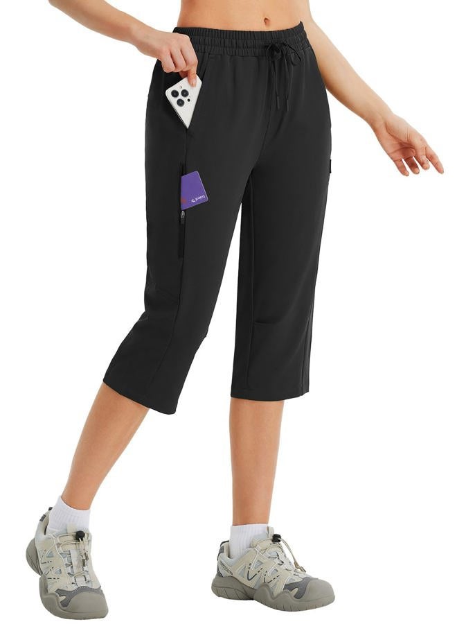 Baleaf Women's 17" Hiking Pants Below Knee Shorts Water Resistant Lightweight Cargo Pockets Capri Quick Dry, Black, XXL - Image 1