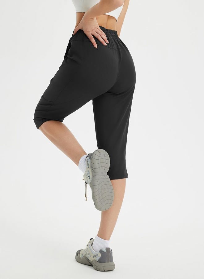 Baleaf Women's 17" Hiking Pants Below Knee Shorts Water Resistant Lightweight Cargo Pockets Capri Quick Dry, Black, XXL - Image 2