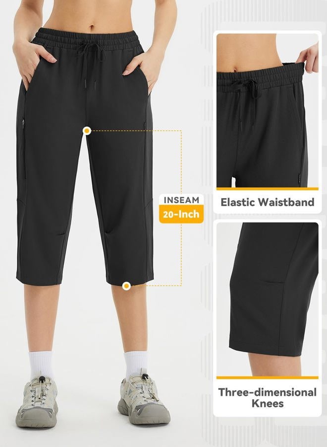 Baleaf Women's 17" Hiking Pants Below Knee Shorts Water Resistant Lightweight Cargo Pockets Capri Quick Dry, Black, XXL - Image 4